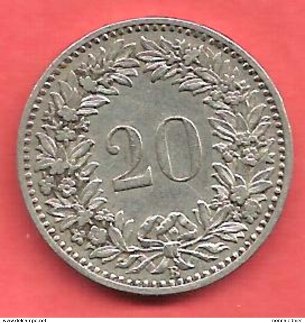 20 Rappen , SUISSE , Cupro-Nickel , 1908 B , N° KM # 29 - Autres & Non Classés