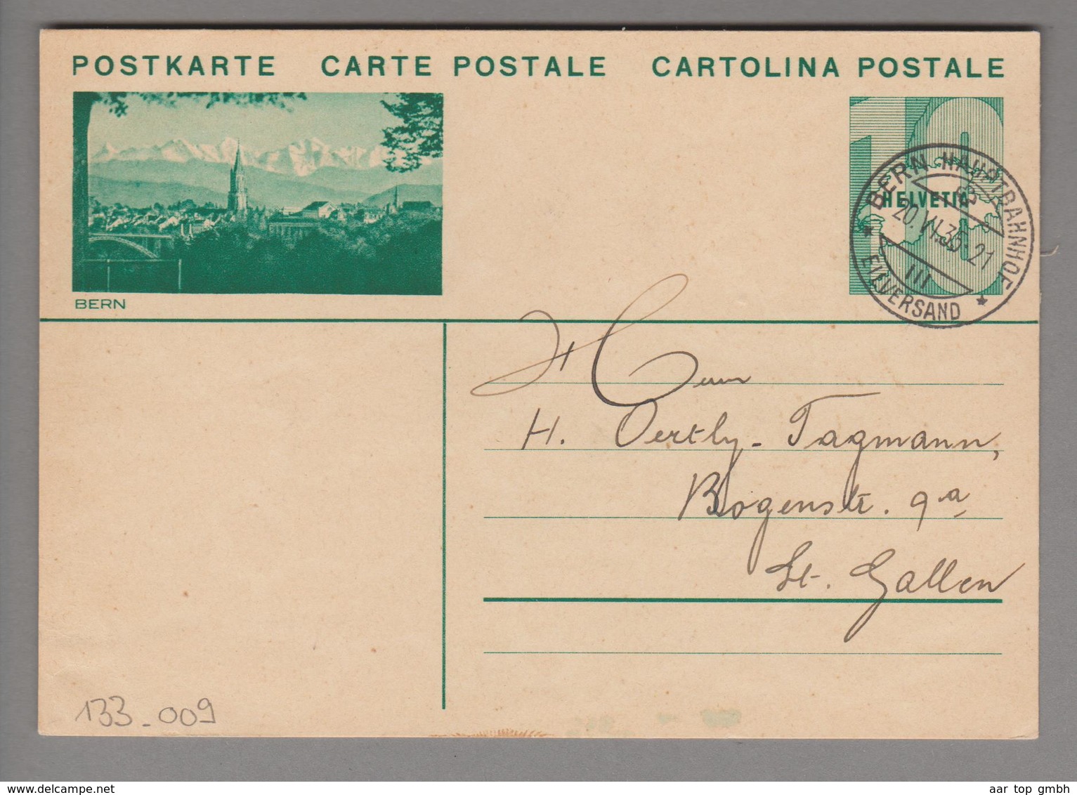 Schweiz GS Bildpostkarte Zu#133.009 übereinstimmend Bern 1935-06-20 - Entiers Postaux