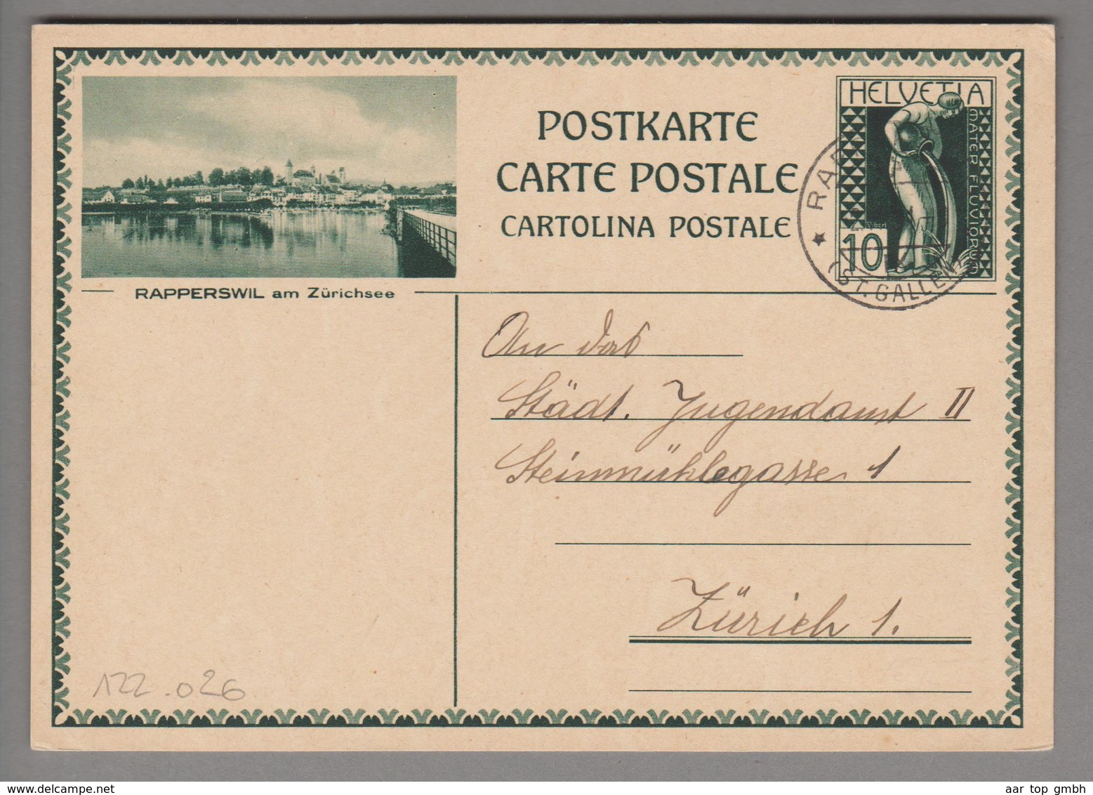 Schweiz GS Bildpostkarte Zu#122.026 übereinstimmend Rapperswil 1931-07-02 - Entiers Postaux