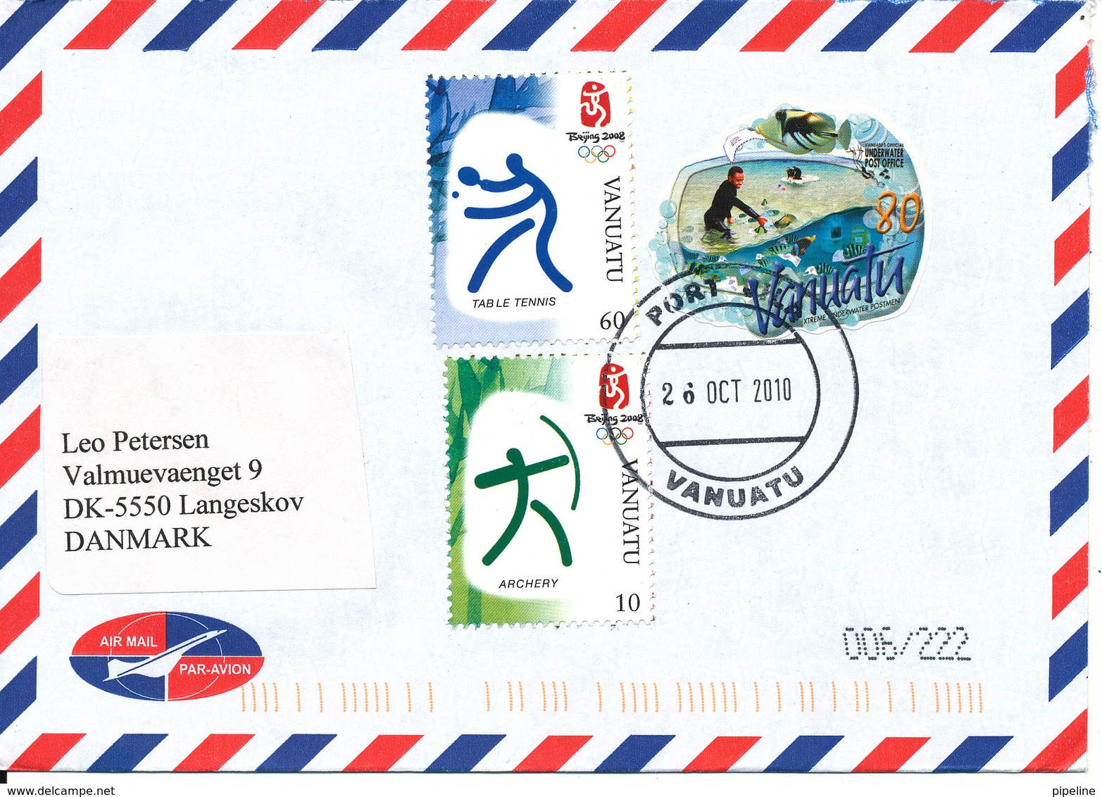 Vanuatu Air Mail Cover Sent To Denmark 26-10-2010 Very Good Franked With Nice Topic Stamps - Vanuatu (1980-...)