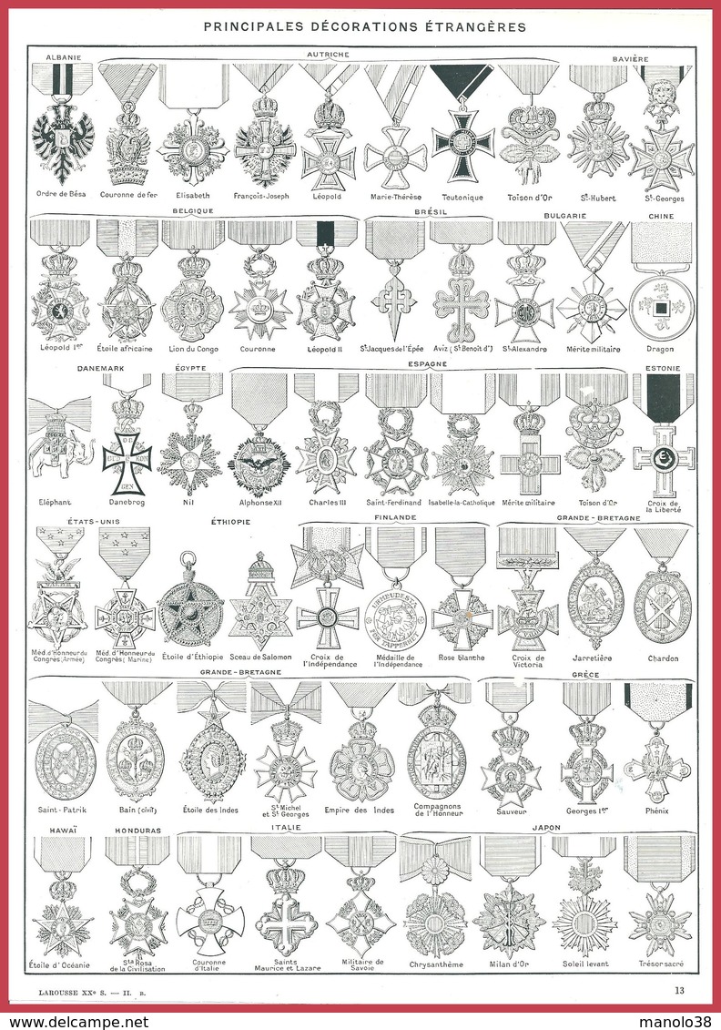 Décorations Françaises Recto Et Décorations étrangères Verso. Illustration René Leblond Larousse 1948. - Other & Unclassified