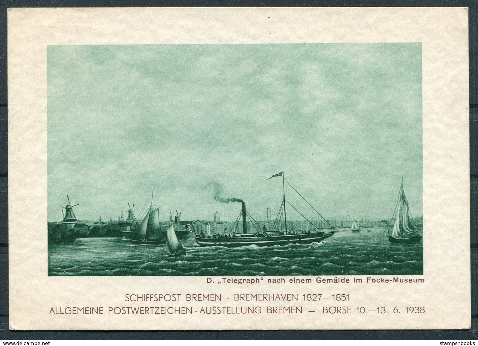 1938 Germany Deutsche Bremen Bremerhaven Schiffspost Ship Stationery Postcard. MS OCEANA. Deutschen Philatelisten Tages - Briefe U. Dokumente