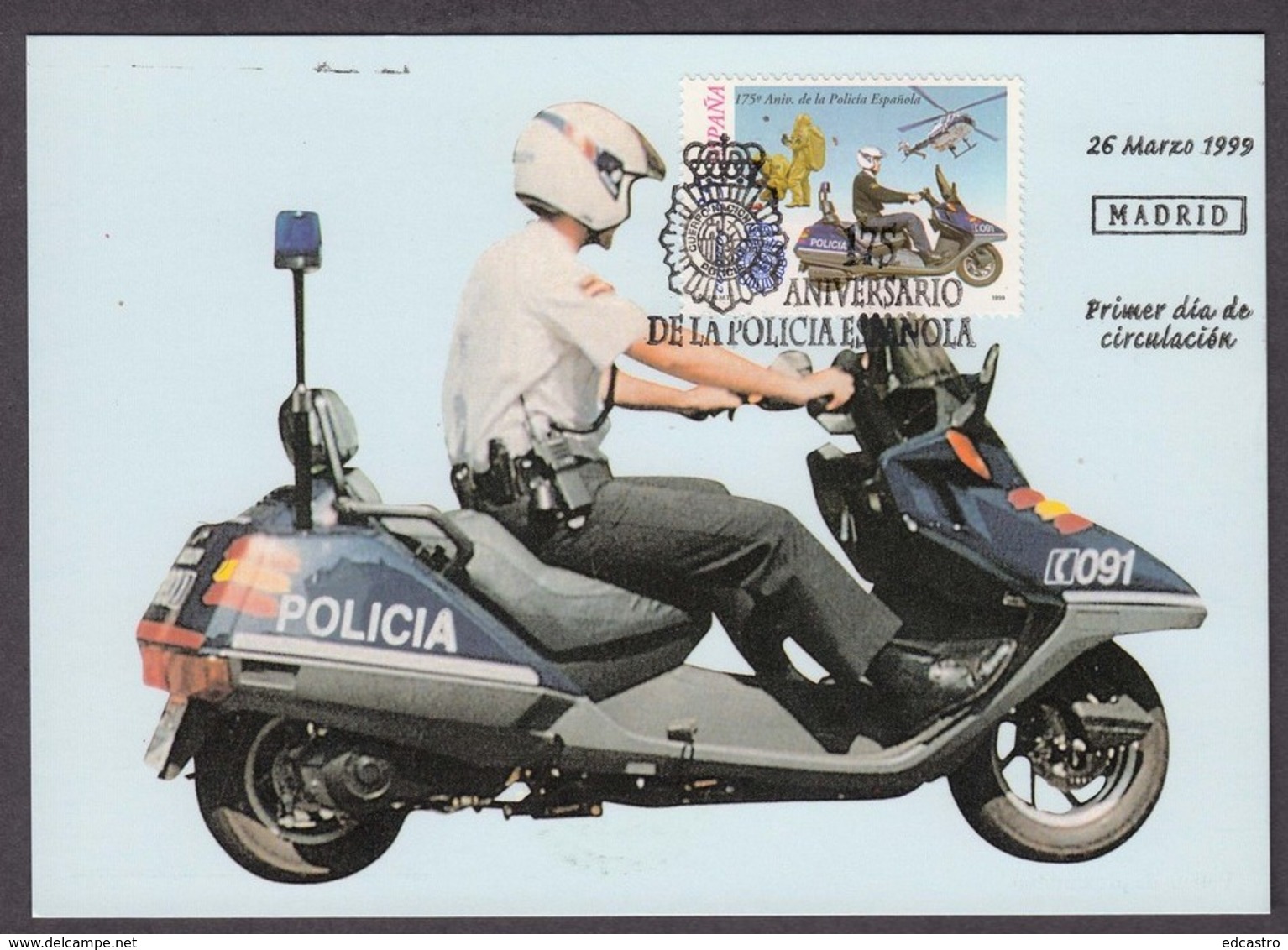 6.- SPAIN ESPAGNE 1999. MAXIMUM CARD. 175 ANNIVERSARY OF SPANISH POLICE. POLICIA. POLIZEI - Policia – Guardia Civil