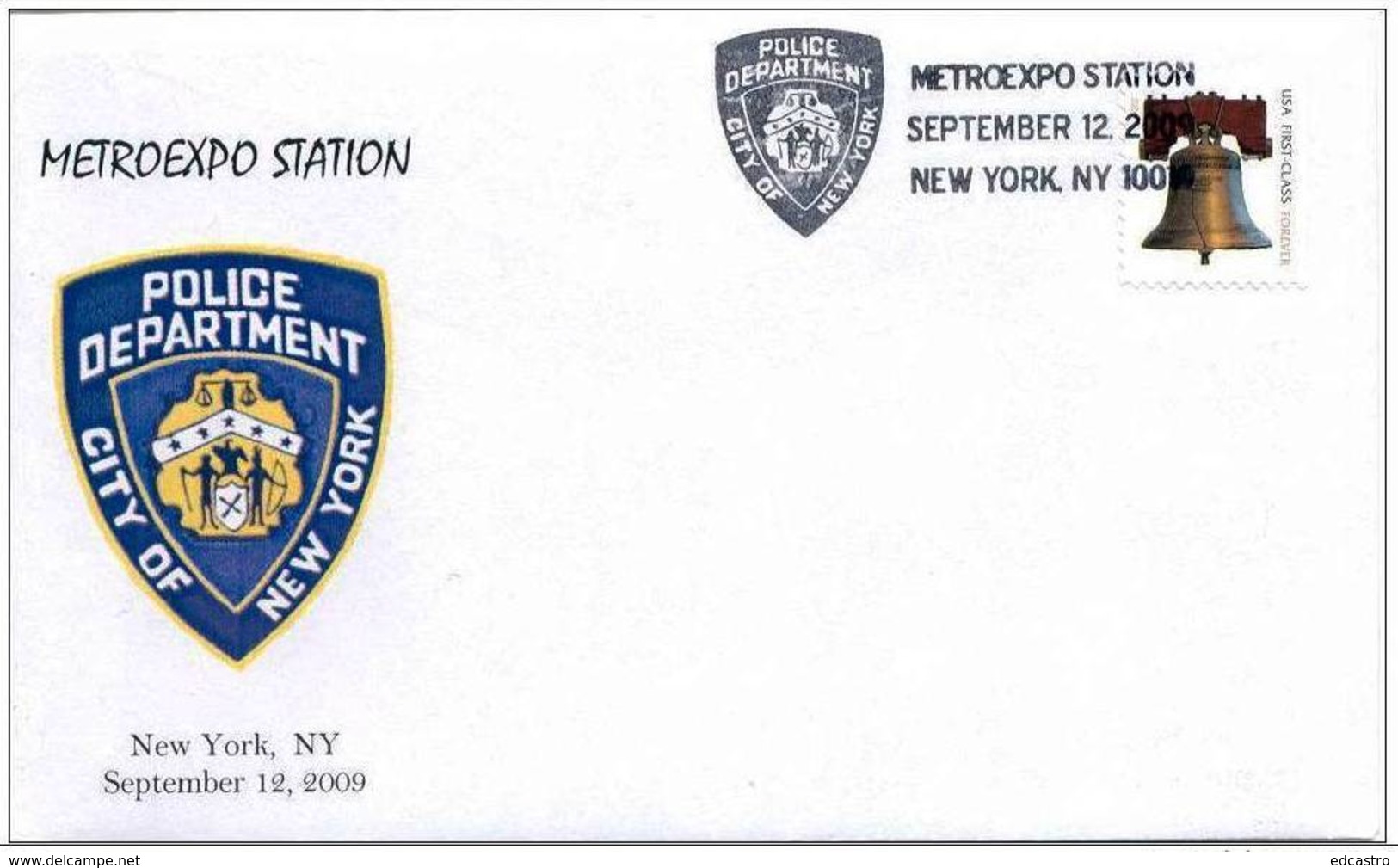 7.- UNITED STATES 2009. SPECIAL POSTMARK. METROEXPO STATION. POLICE DEPARTMENT. CITY OF NEW YORK - Policia – Guardia Civil