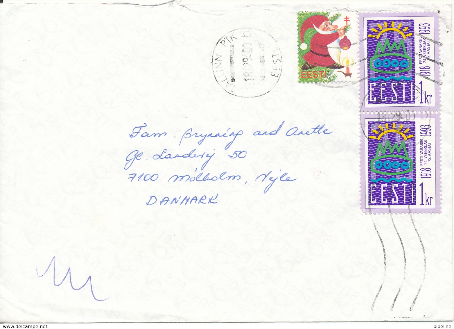 Estonia Cover Sent To Denmark 18-12-1994 Also With A TB Christmas Seal - Estonia