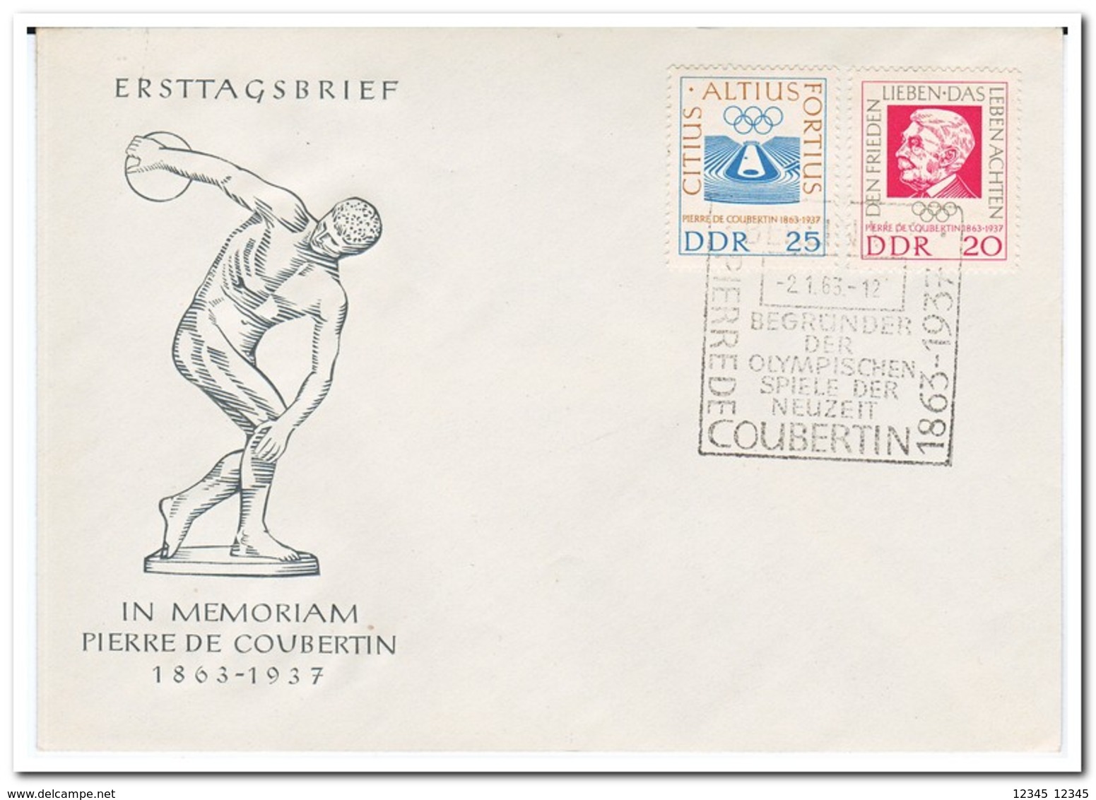 DDR 1963, FDC, 100th Birthday Of Baron Pierre De Coubertin, Olympic Games - Andere & Zonder Classificatie