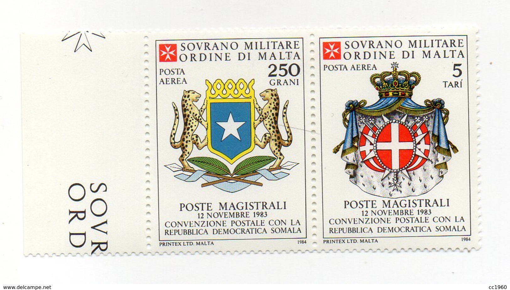 S.M.O.M. - 1984 - Convenzione Postale Con La Somalia - 2 Valori Con Bordo Di Foglio - Nuovo - Vedi Foto - (FDC13813) - Malte (Ordre De)