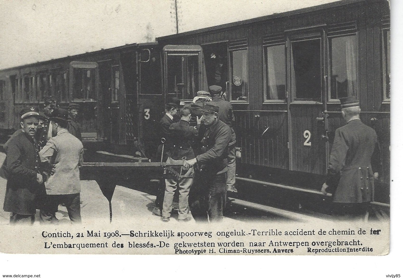 CONTICH - BELGIQUE - Accident Chemin De Fer 1908 - L'embarquement Des Blessés ( Belle Vue Animée ) - Kontich