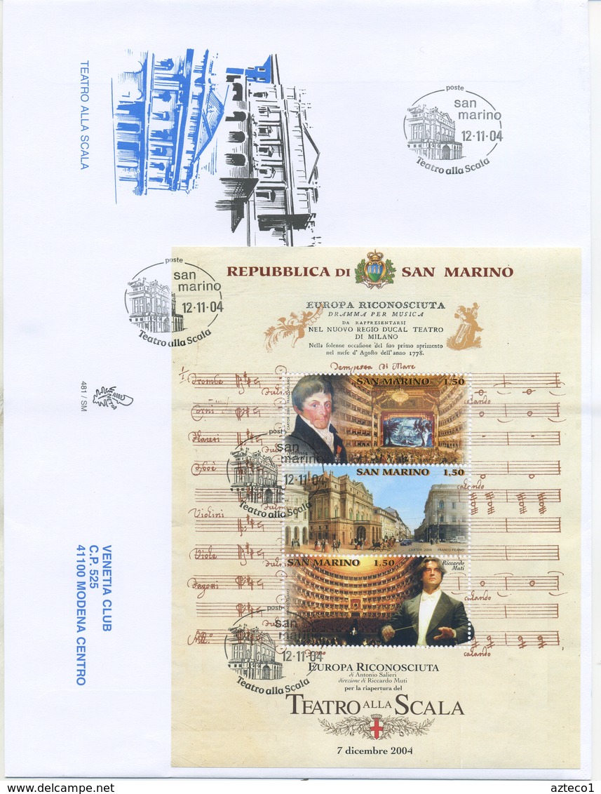 SAN MARINO - FDC VENETIA  2004 - TEATRO ALLA SCALA DI MILANO - BLOCCO - VIAGGIATA - FDC