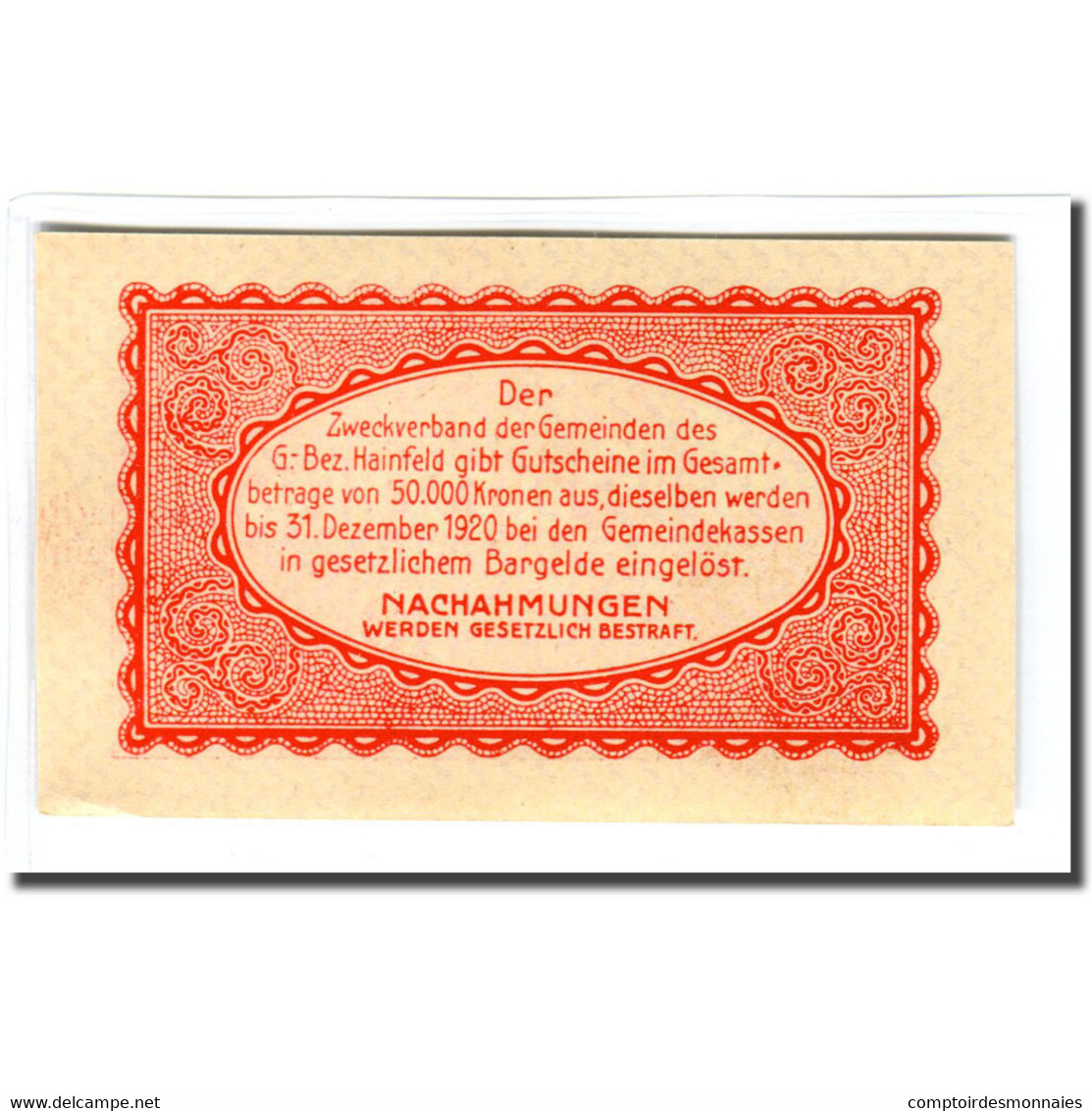 Billet, Autriche, Hainfeld, 10 Heller, Texte, 1920, SPL, Mehl:340a - Autriche