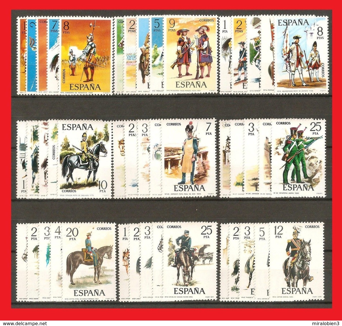 ESPAÑA UNIFORMES MILITARES SERIE COMPLETA ** NUEVA SIN FIJASELLOS TODAS LAS SERIES DEL NUM. 1 AL 45 - Nuevos