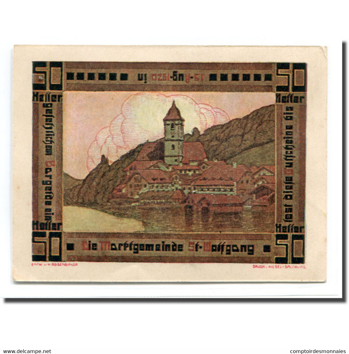 Billet, Autriche, St. Wolfgang O.Ö. Marktgemeinde, 50 Heller, Paysage 1, 1920 - Autriche