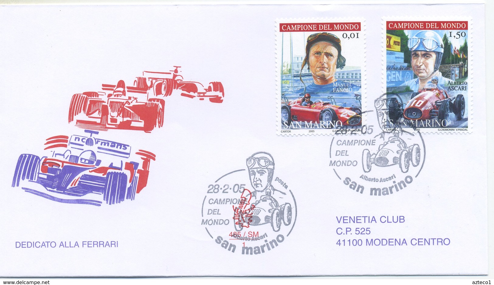 SAN MARINO - FDC VENETIA  2005 - FERRARI - AUTO - SPORT  - VIAGGIATE - FDC