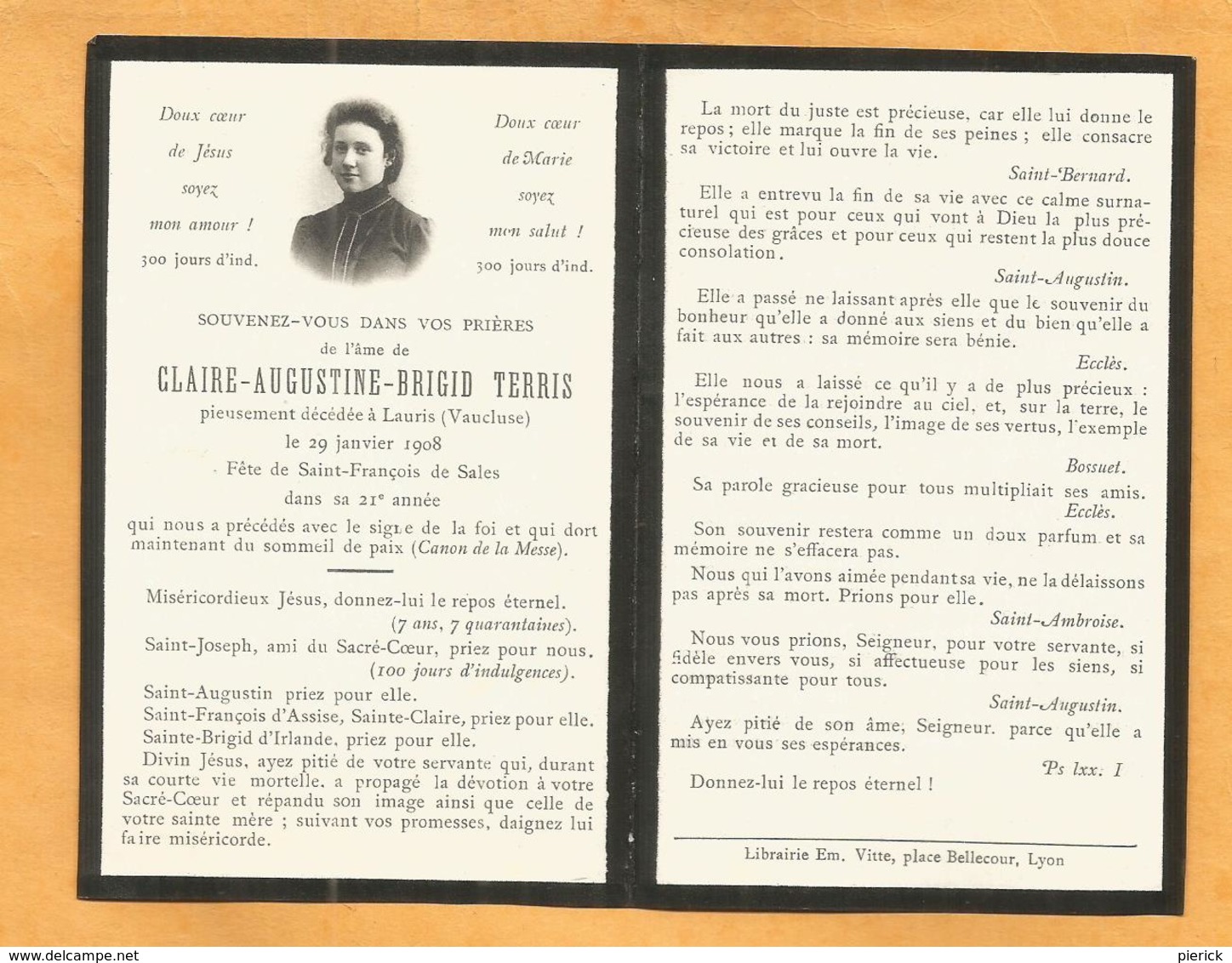 IMAGE GENEALOGIE FAIRE PART AVIS DECES CARTE MORTUAIRE TERRIS LAURIS 1887 1908 VAUCLUSE - Décès