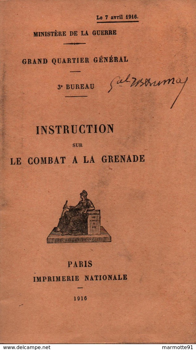 INSTRUCTION SUR COMBAT GRENADE GQG DES ARMEES ETAT MAJOR 1916 GUERRE 1914 1918 - 1914-18