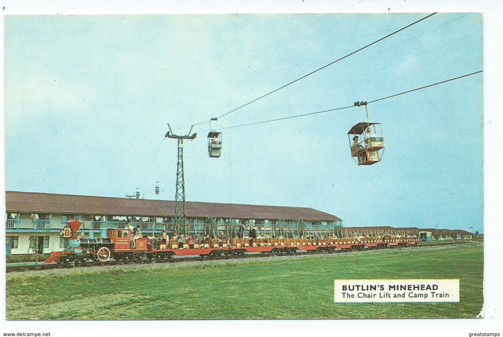 Butlin's Minehead Postcard Rp The Chair And Camp Train Unposted - Minehead