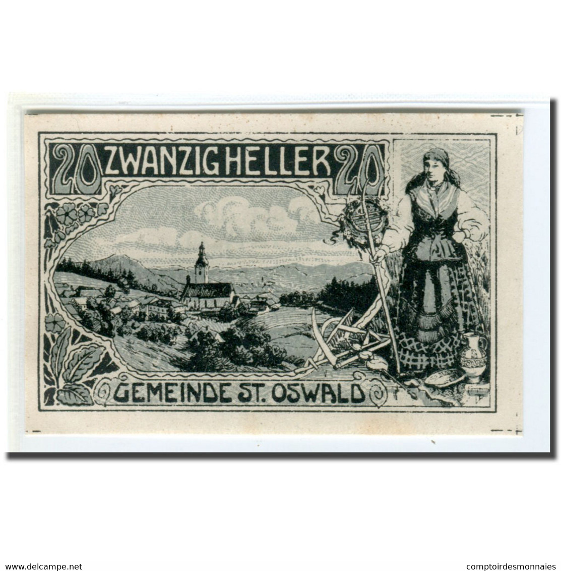 Billet, Autriche, St. Oswald N.Ö. Gemeinde, 20 Heller, Paysage 1, 1920, SPL - Autriche