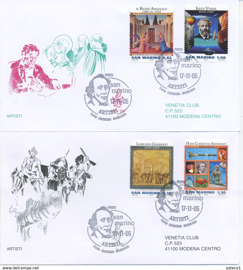 SAN MARINO - FDC VENETIA  2005 - ARTISTI - ARTE E LETTERATURA - VIAGGIATE - FDC