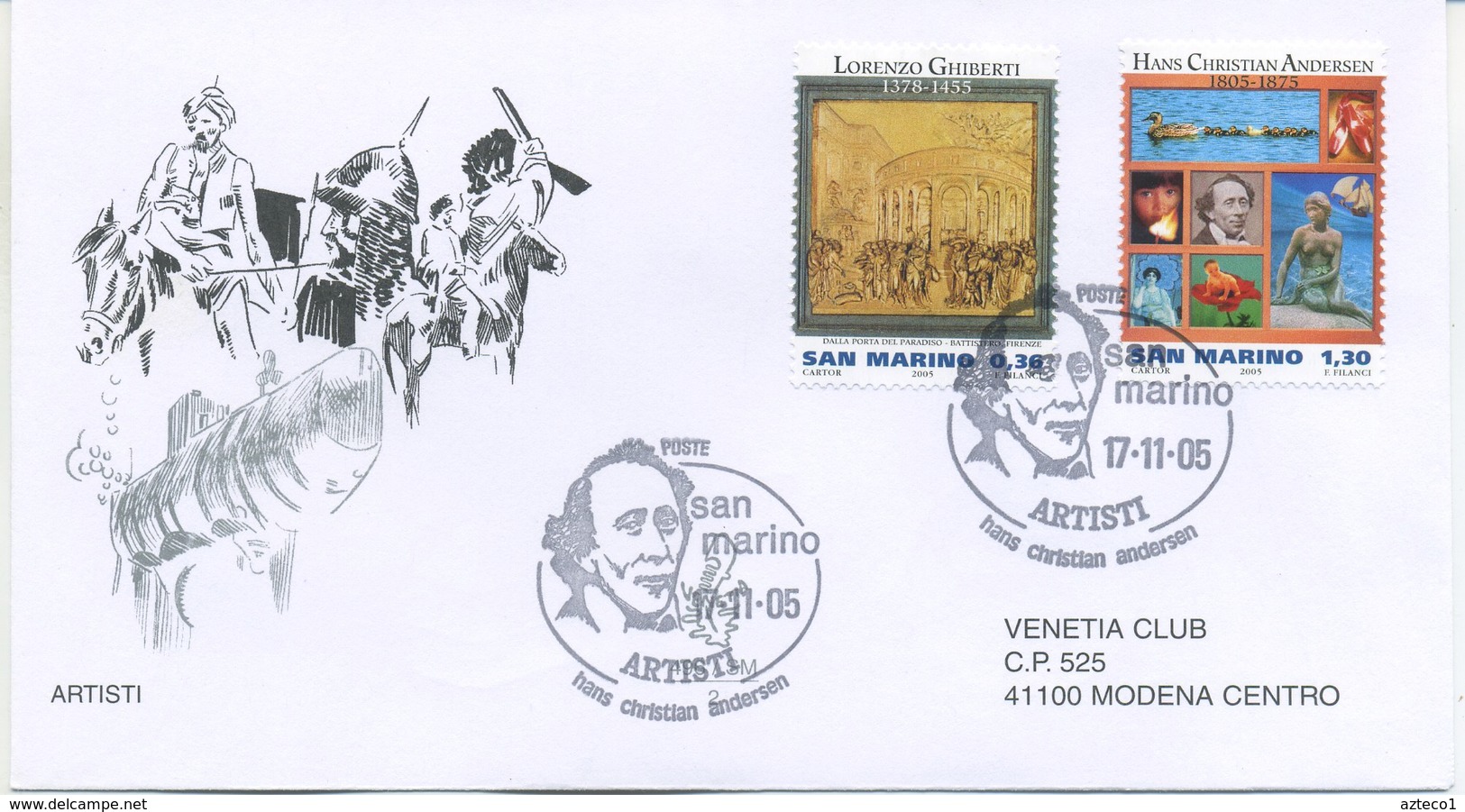 SAN MARINO - FDC VENETIA  2005 - ARTISTI - ARTE E LETTERATURA - VIAGGIATE - FDC