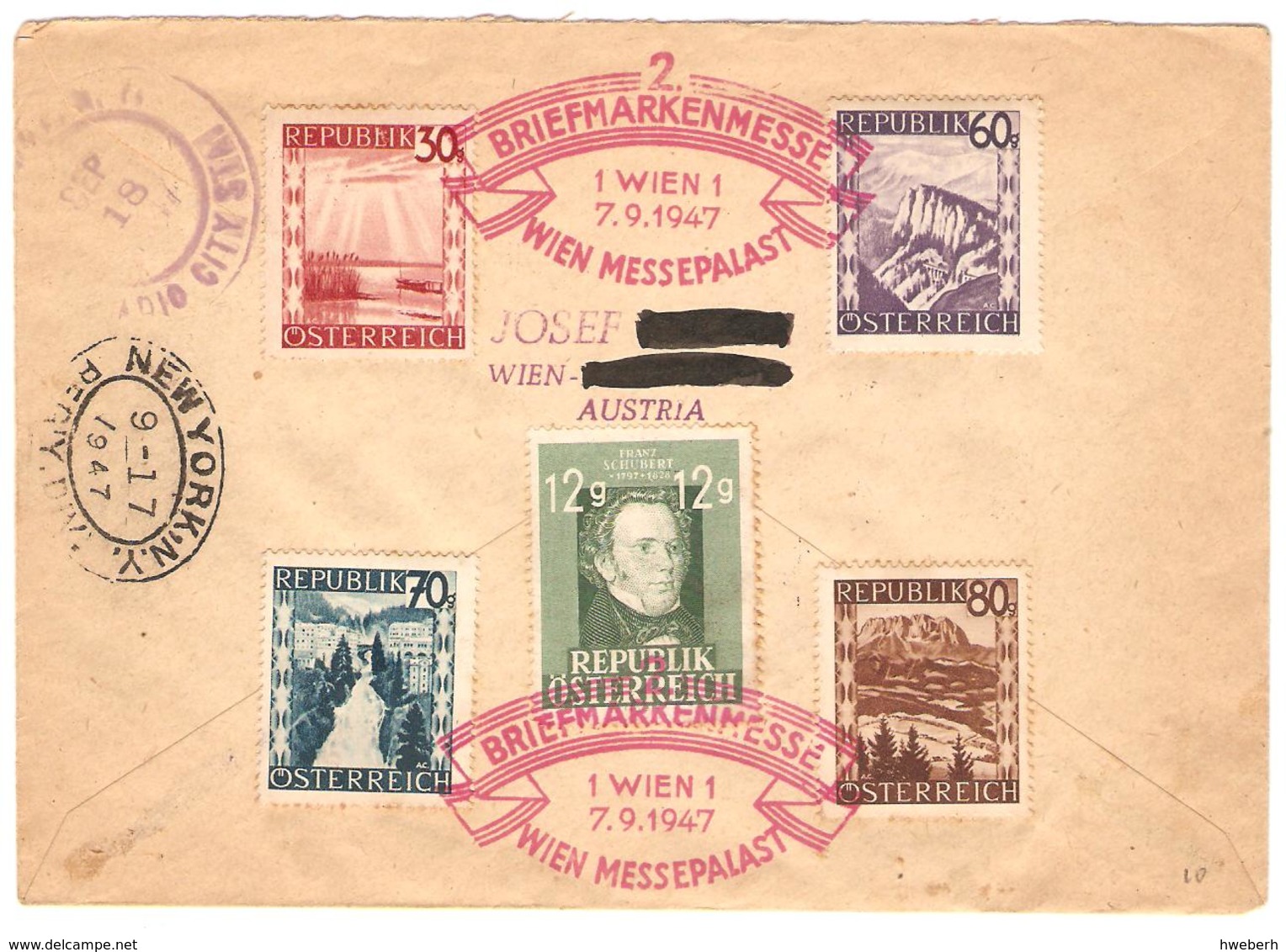 1947 LR Flugpost Yv 687/92 (Mi829/34) De Wien Du 12.IX.47 Pour Les USA - Lettres & Documents