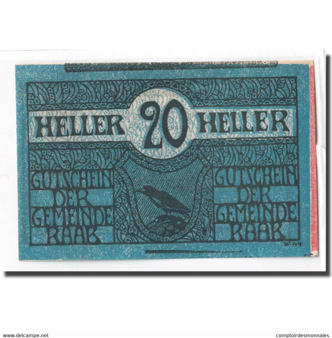 Billet, Autriche, Raab O.Ö. Marktgemeinde, 20 Heller, Texte 1, 1920 - Autriche