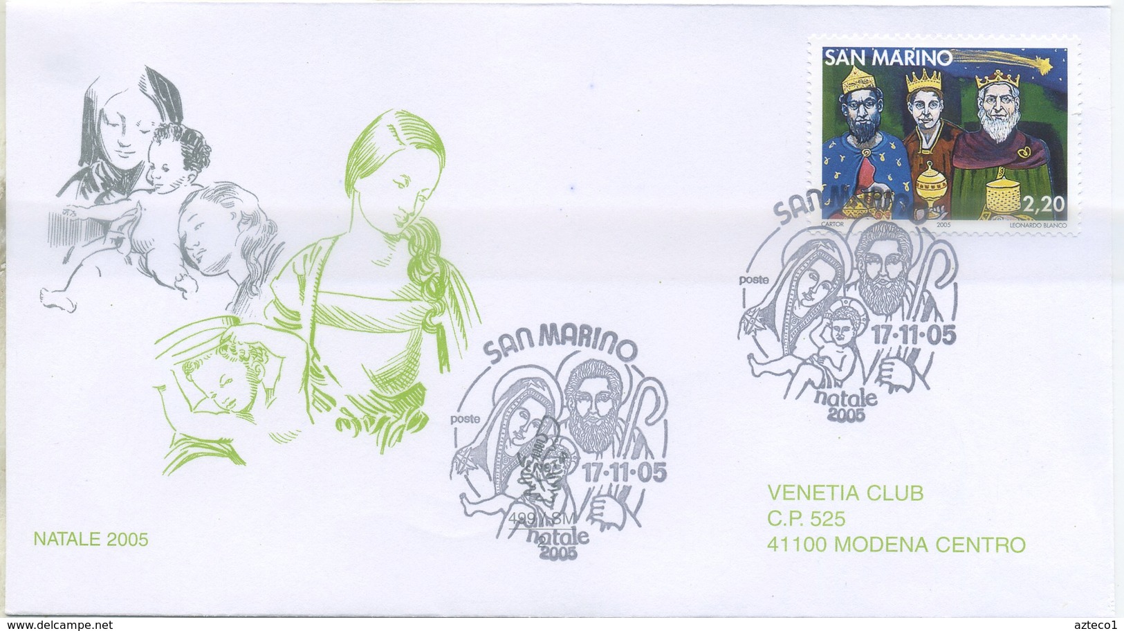 SAN MARINO - FDC VENETIA  2005 - NATALE - ARTE - VIAGGIATE - FDC