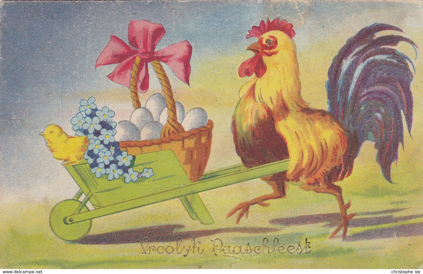 Happy Easter, Joyeux Paques, Vrolijk Paasfeest, Rooster, Chick, Easter Eggs (pk54209) - Pâques