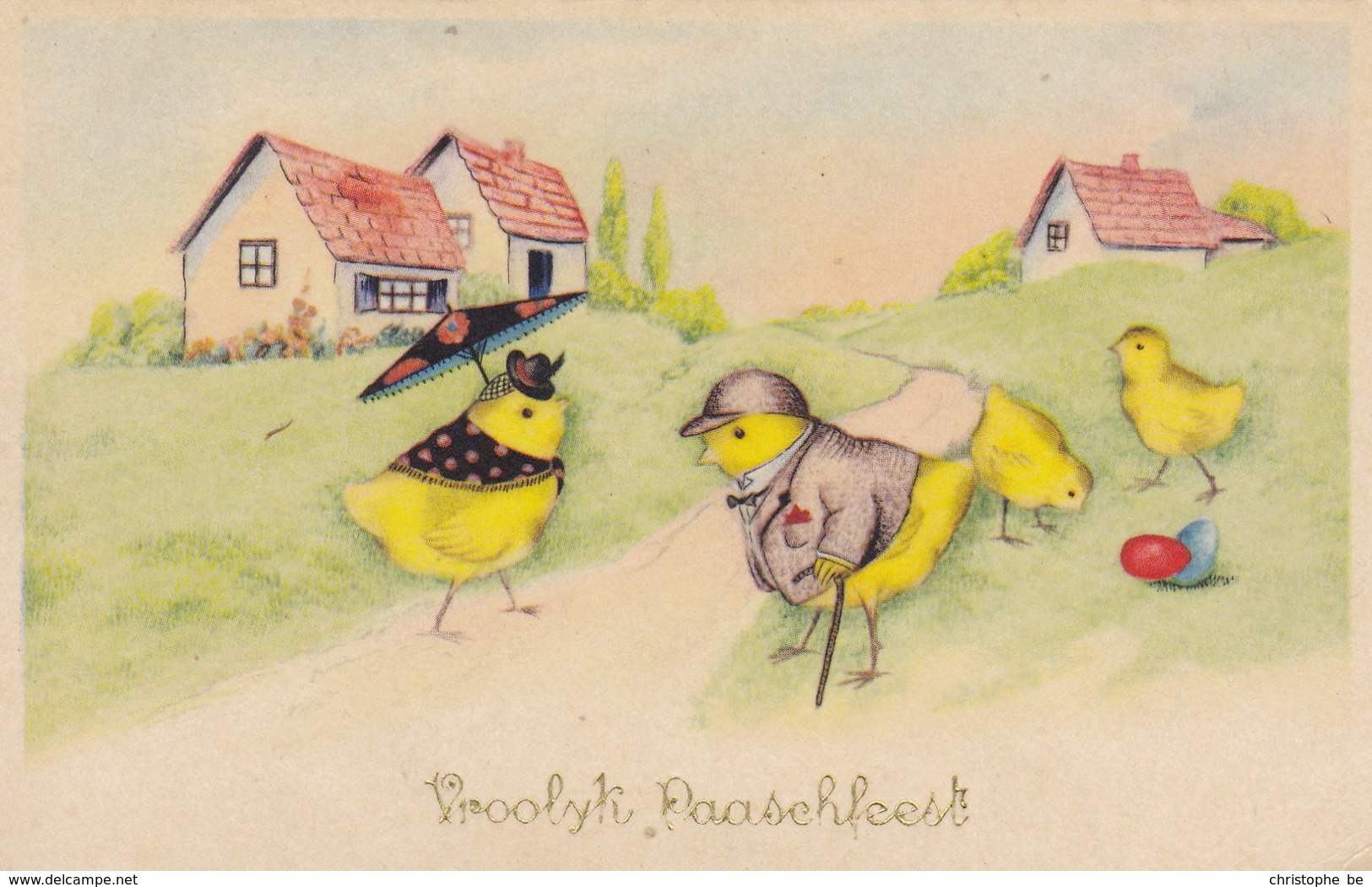 Happy Easter, Joyeux Paques, Vrolijk Paasfeest,  Chicks, Easter Eggs (pk54223) - Pâques