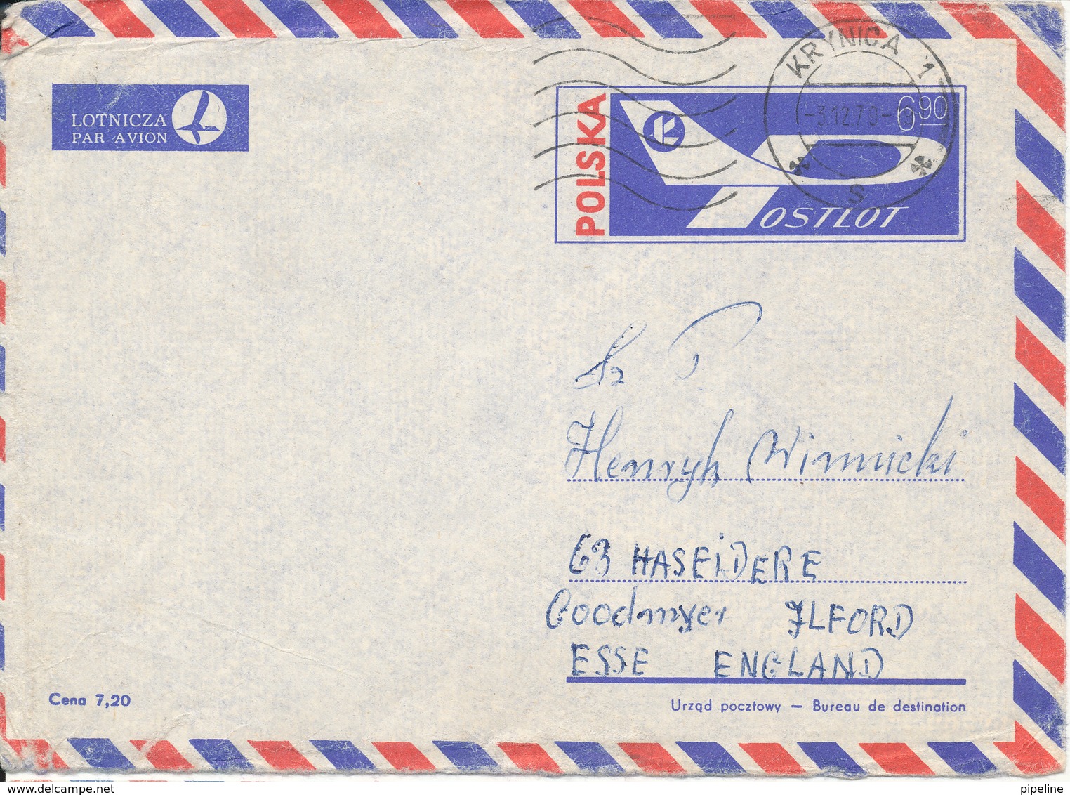 Poland Postal Stationery Cover Sent To England Krynica 3-12-1979 - Stamped Stationery