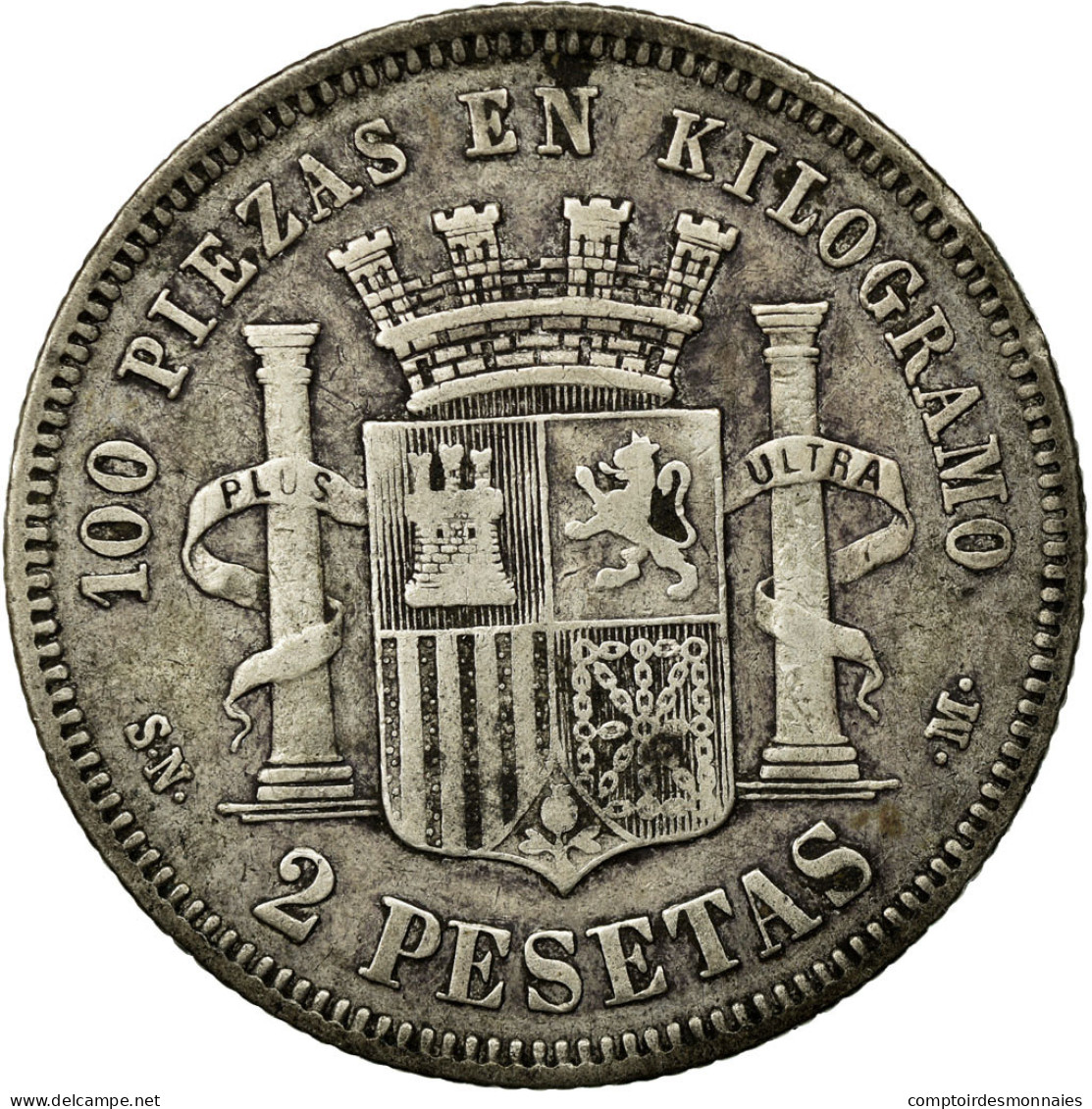 Monnaie, Espagne, Provisional Government, 2 Pesetas, 1869, Madrid, TTB, Argent - Premières Frappes