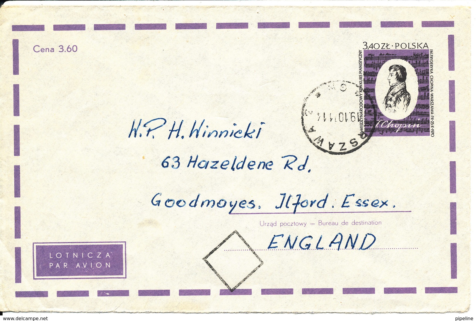 Poland Postal Stationery Cover Sent To England Warszawa 19-10-1971 - Stamped Stationery