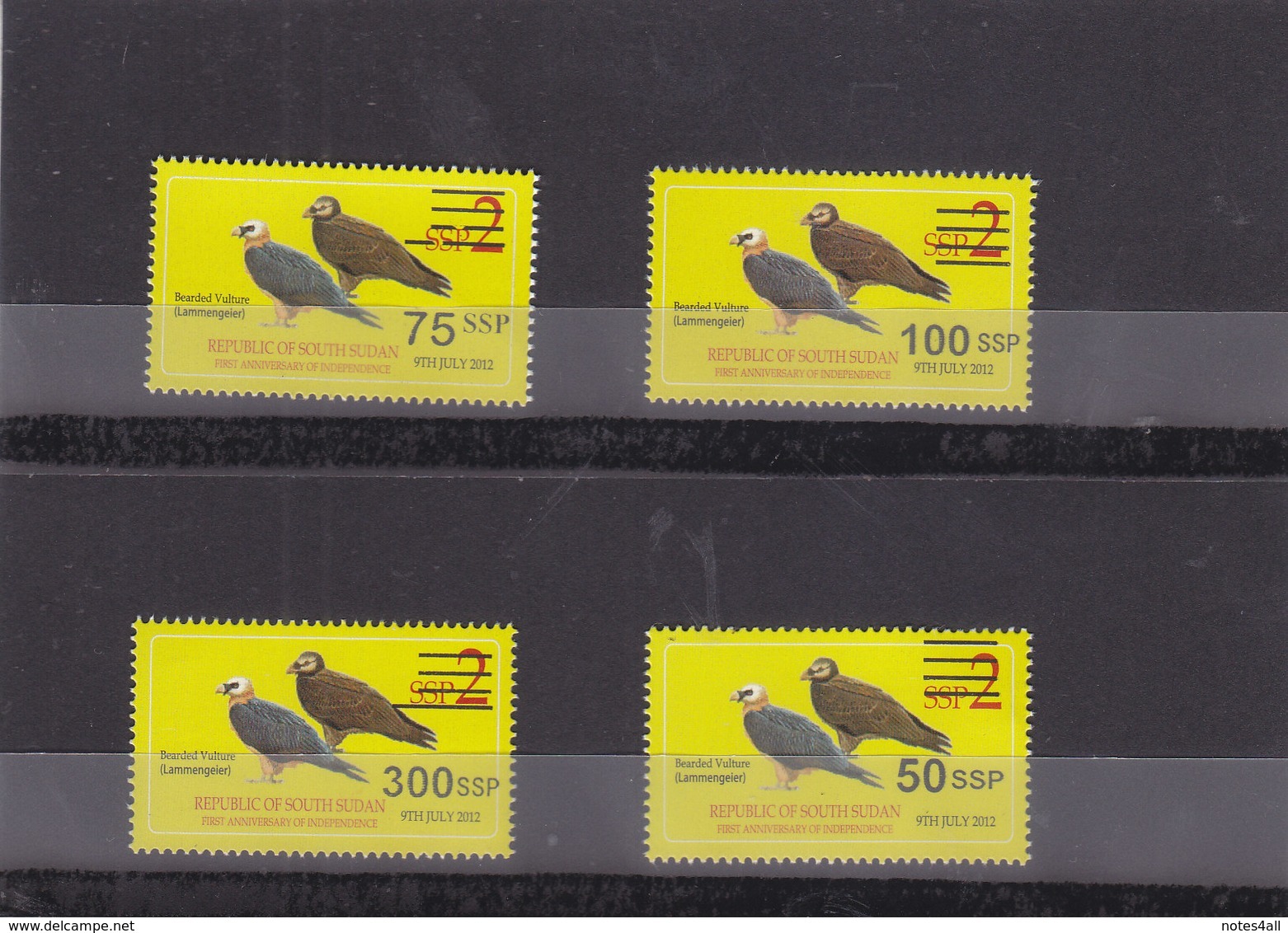 Stamps SOUTH SUDAN 2017 BIRDS YELLOW OVERPRINT SURCHARGE SET OF 4 MNH */* - Sudán Del Sur