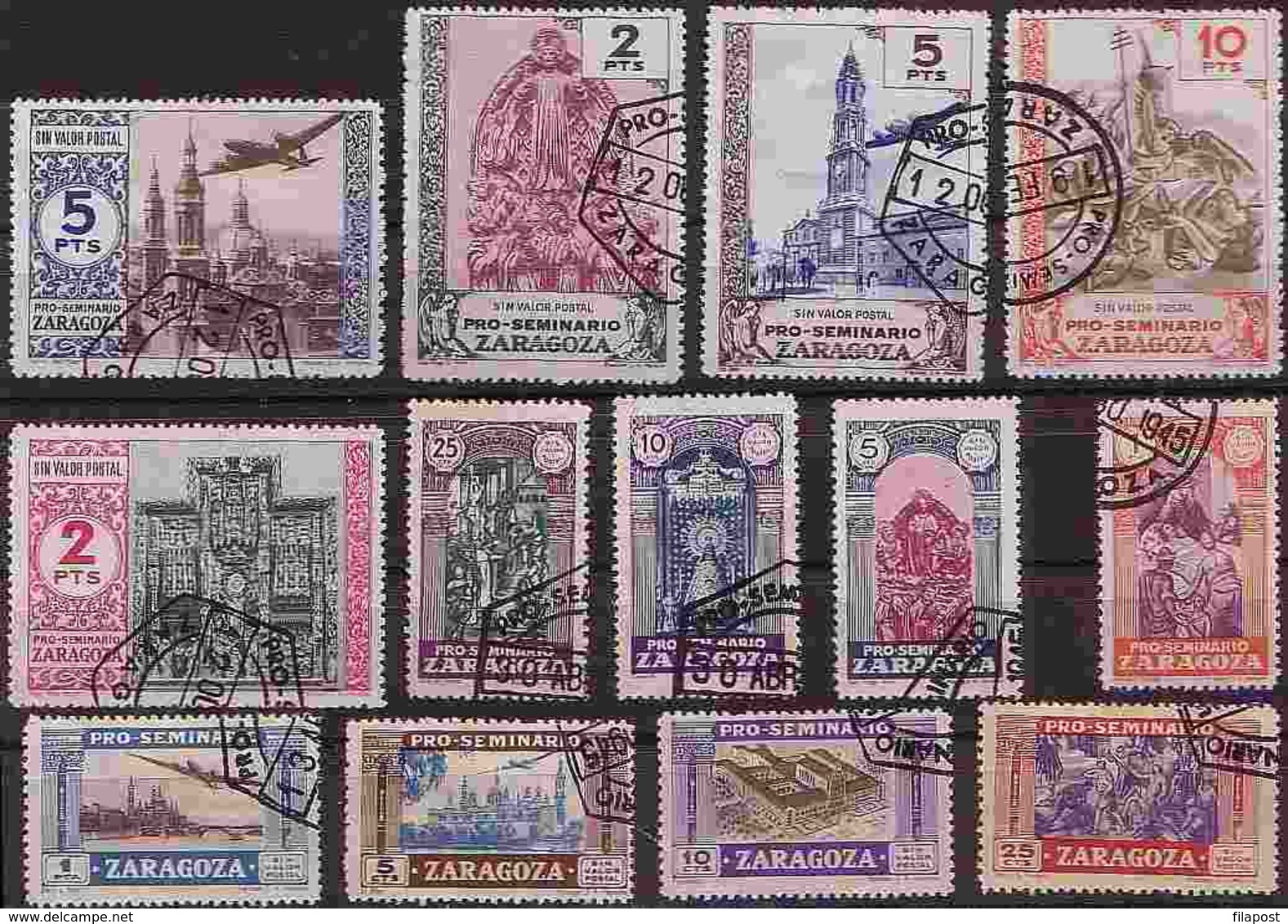 Spain 1945 Used- Zaragoza Pro Seminario, Imperforate Religion Cinderela Vignette Fiscales Completta W 849 - Steuermarken/Dienstmarken