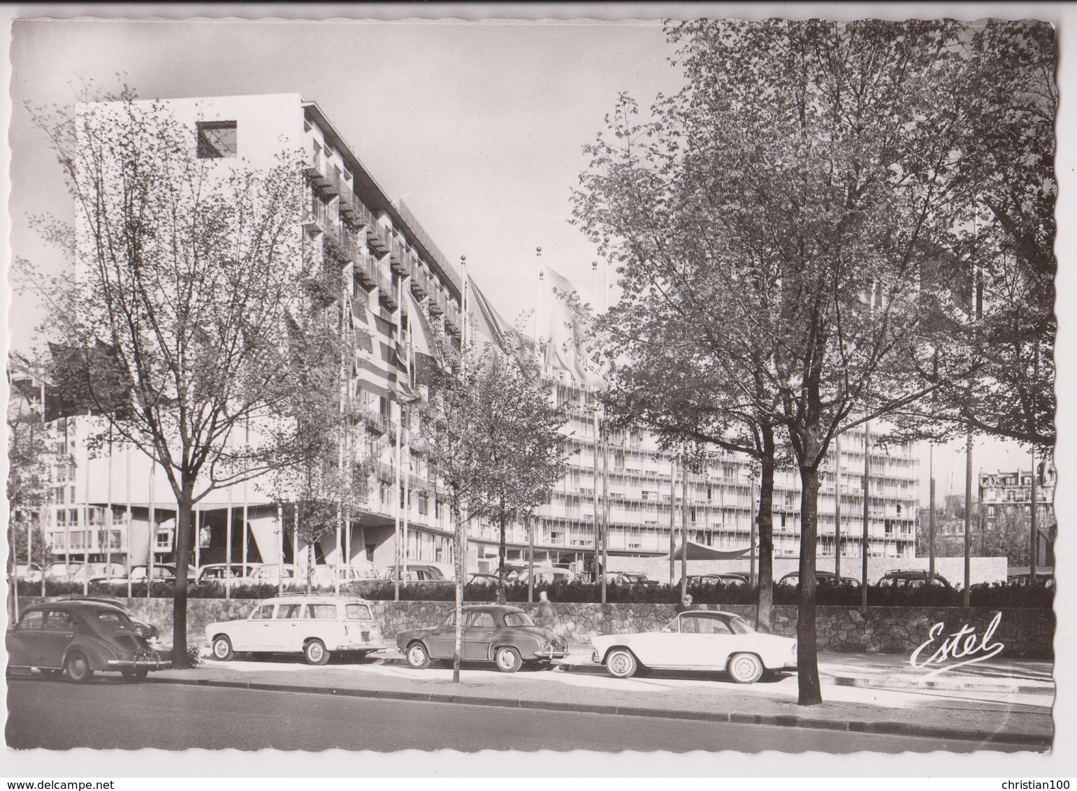 PARIS 7ème (75) : LE PALAIS DE L'UNESCO - 4CV RENAULT - DAUPHINE RENAULT - CPSM GRAND FORMAT - 2 SCANS - - Autres Monuments, édifices