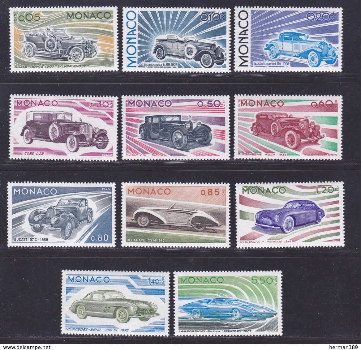 MONACO N° 1018 à 1028 ** MNH Neufs Sans Charnière, TB (D8210) Automobiles 1975 - Neufs