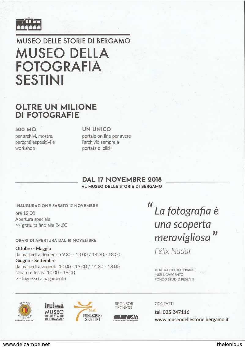 * Museo Della Fotografia Sestini, Cartolina Pubblicitaria Della Mostra, Bergamo - Musei