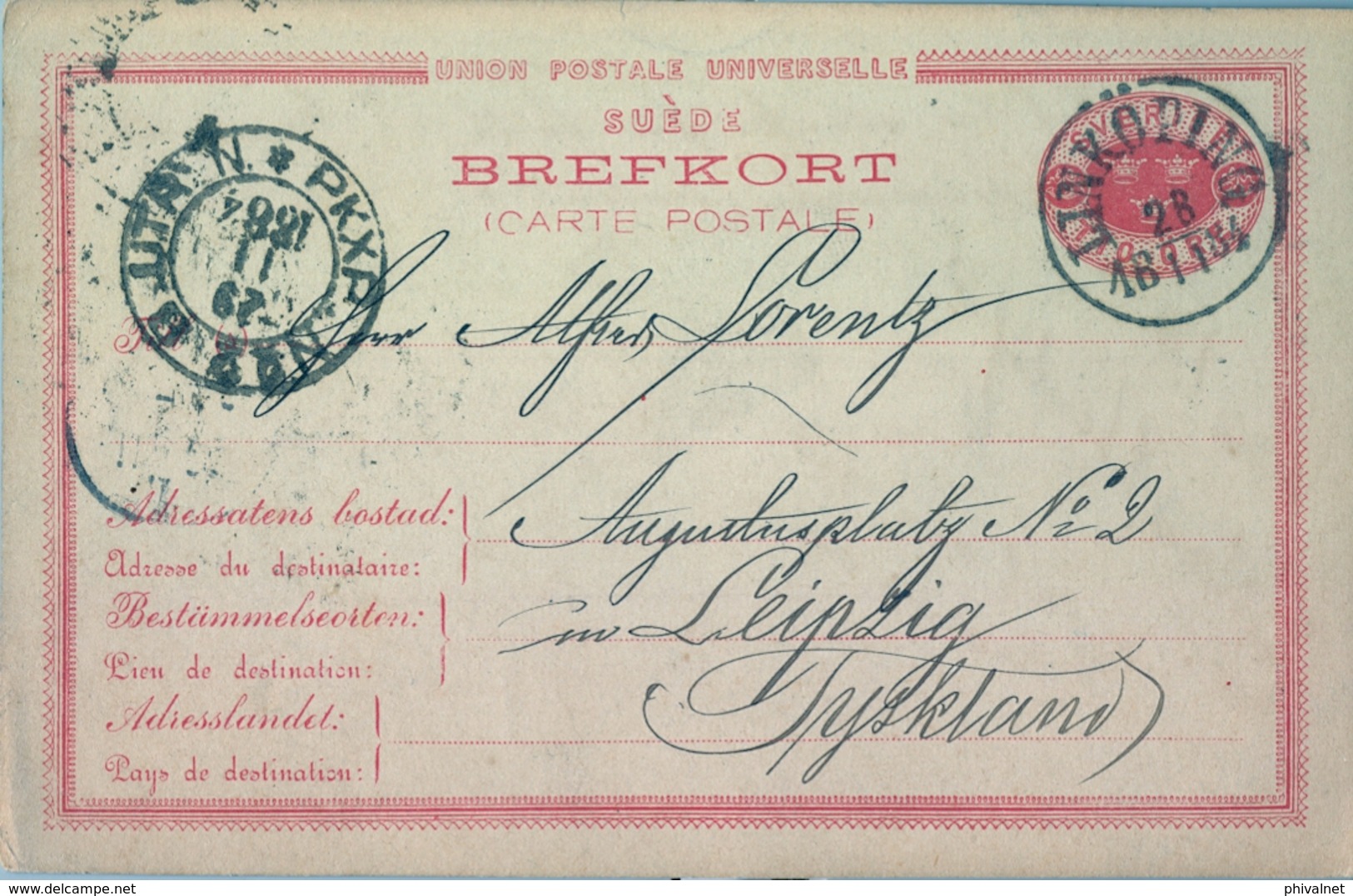 1884 , SUECIA , ENTERO POSTAL CIRCULADO , LINKÖPING - LEIPZIG - Postal Stationery