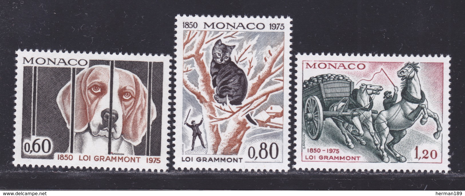 MONACO N° 1031 à 1033 ** MNH Neufs Sans Charnière, TB (D8220) Loi Grammont, Protection Des Animaux 1975 - Neufs