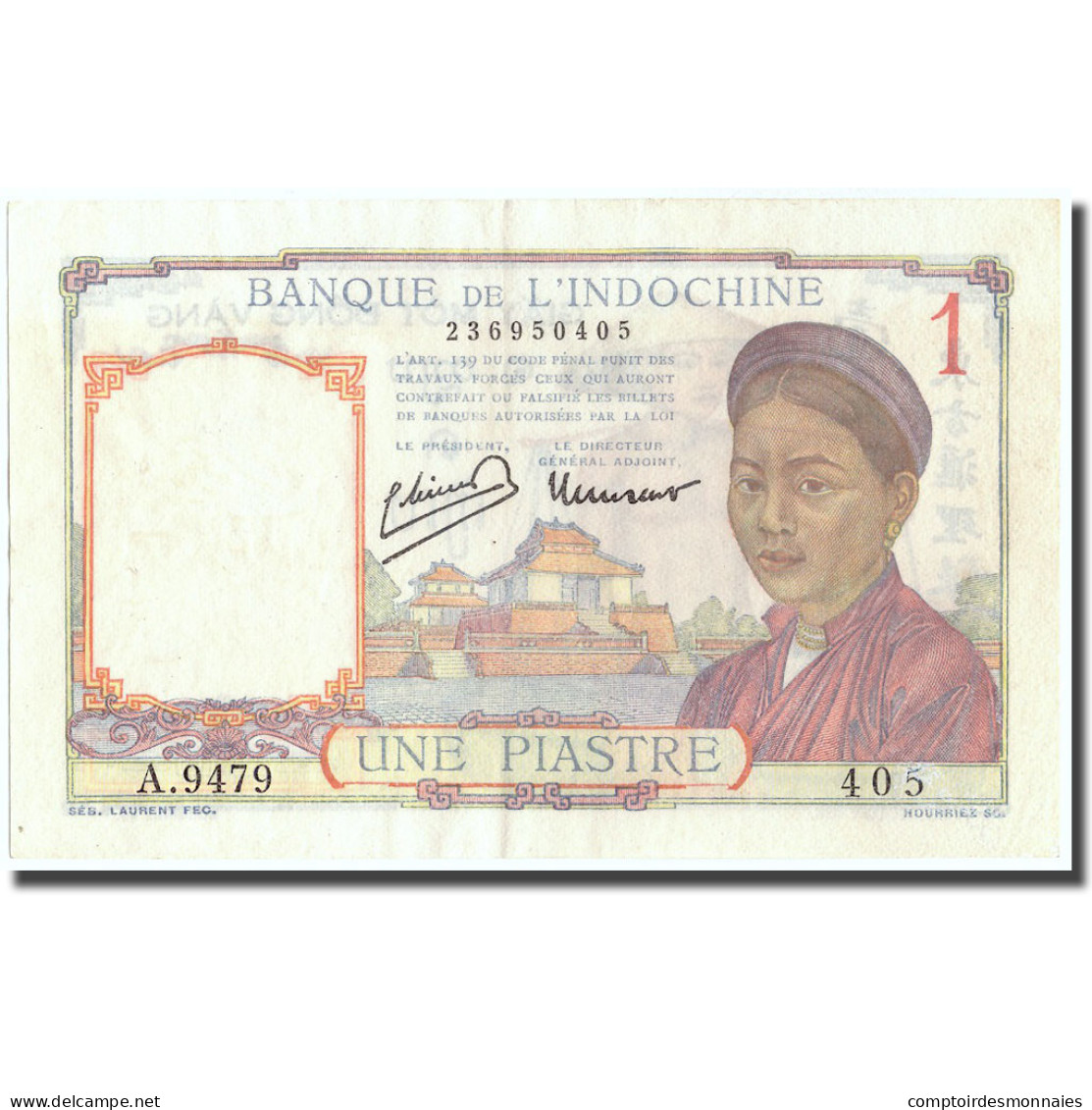 Billet, FRENCH INDO-CHINA, 1 Piastre, Undated (1932-1939), KM:54e, SUP - Indochina