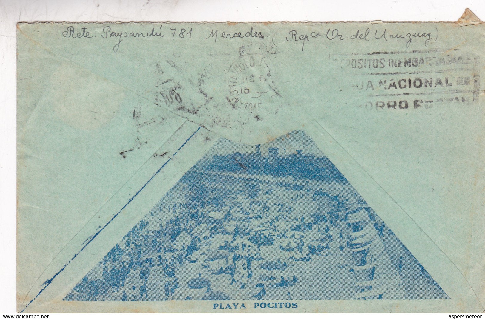 RARE ENVELOPE URUGUAY SOBRE CIRCULADO AÑO 1915 PARQUE RODO Y PLAYA POCITOS - BLEUP - Uruguay