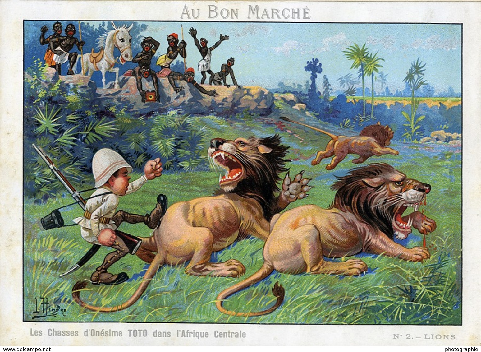 Les Chasses De Toto Photographe En Afrique Lions Chromo Bon Marché 1900 - Autres & Non Classés