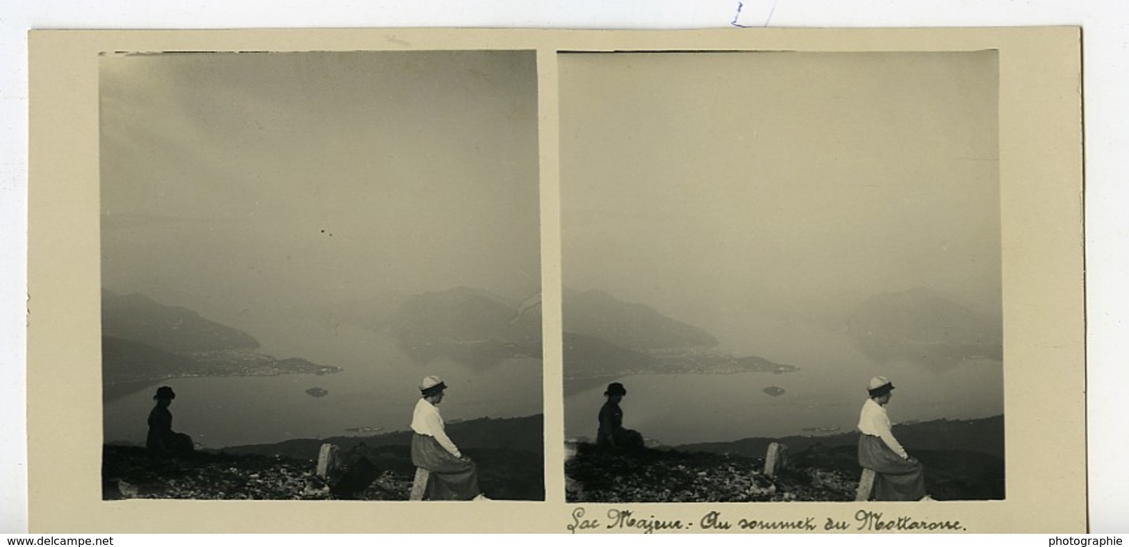Italie Lac Majeur Au Sommet Du Mottarone Ancienne Photo Stereo Possemiers 1900 - Photos Stéréoscopiques