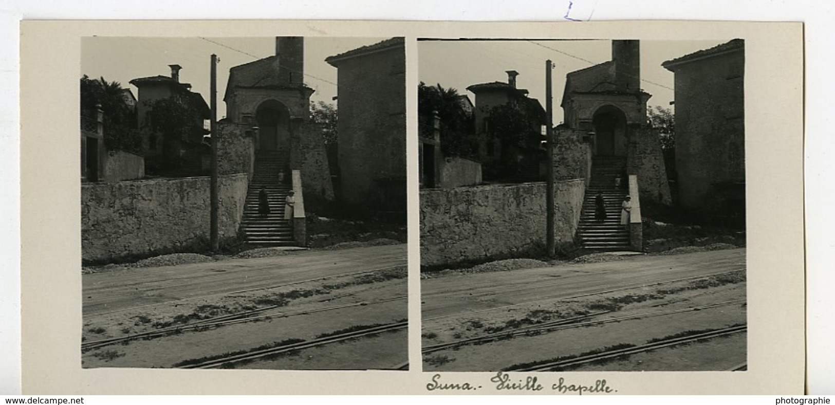Italie Lac Majeur Suna Vieille Chapelle Ancienne Photo Stereo Possemiers 1900 - Photos Stéréoscopiques
