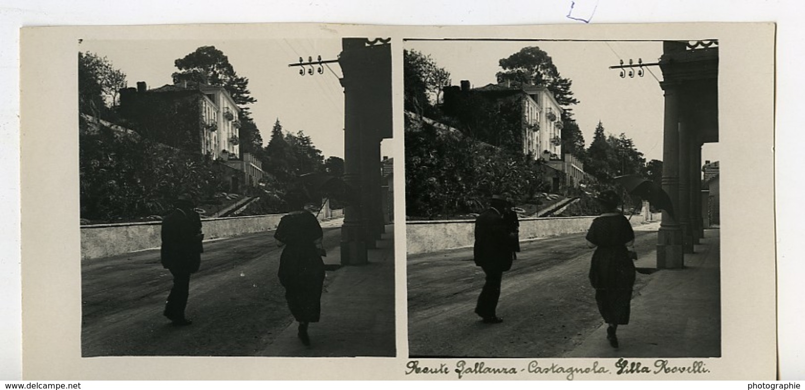 Italie Lac Majeur Pallanza Castagnola Villa Rovelli Ancienne Photo Stereo Possemiers 1900 - Photos Stéréoscopiques