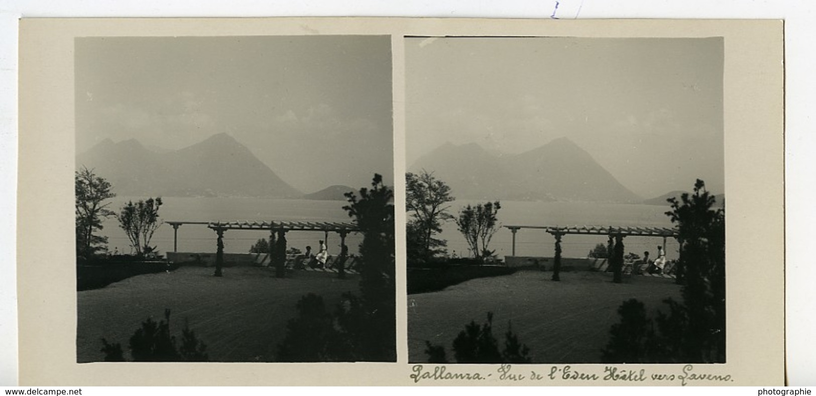 Italie Lac Majeur Pallanza Eden Hotel Laveno Ancienne Photo Stereo Possemiers 1900 - Photos Stéréoscopiques