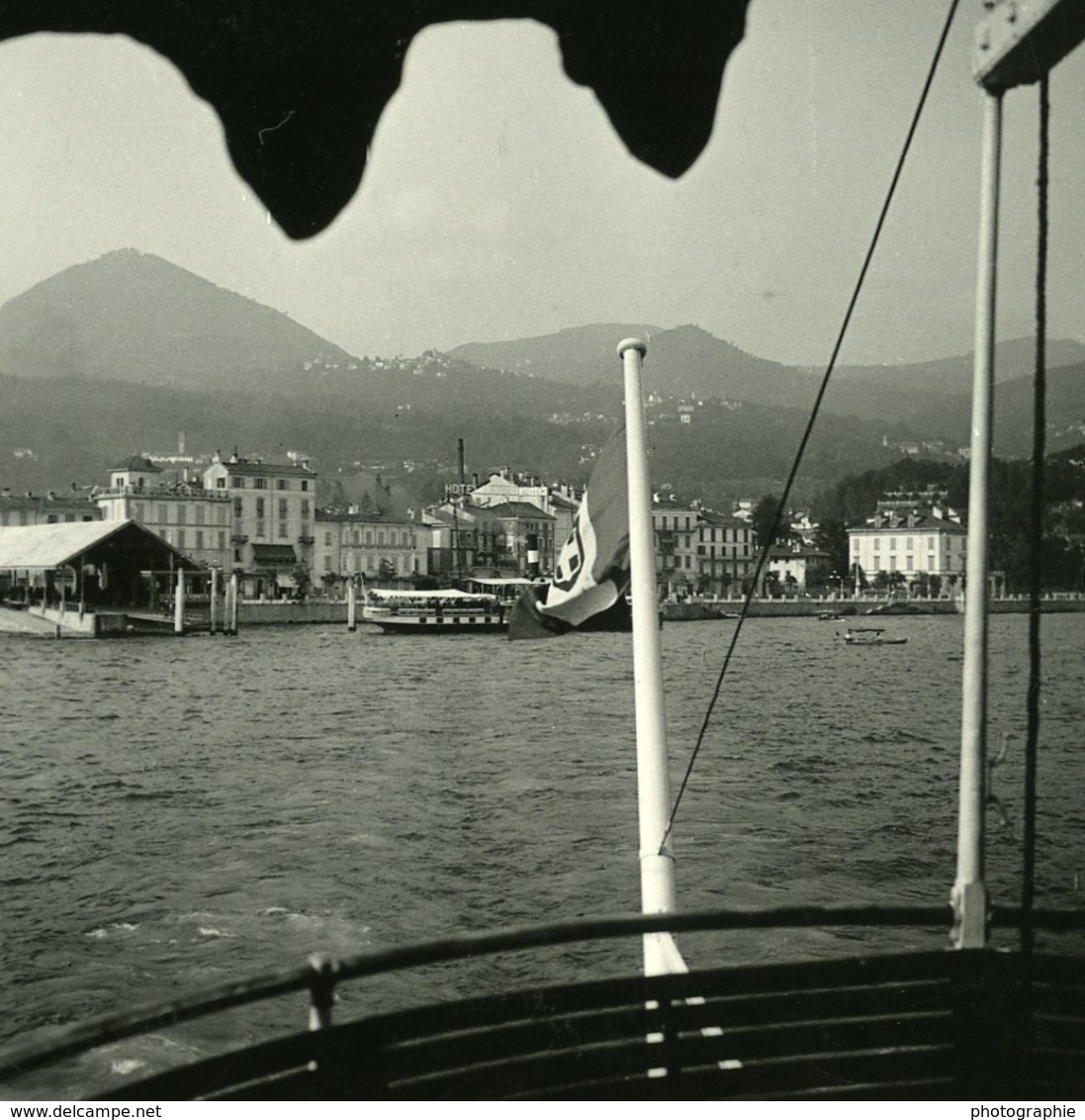 Italie Lac Majeur Intra Les Quais Ancienne Photo Stereo Possemiers 1900 - Photos Stéréoscopiques