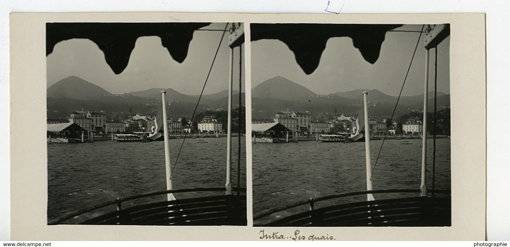 Italie Lac Majeur Intra Les Quais Ancienne Photo Stereo Possemiers 1900 - Photos Stéréoscopiques