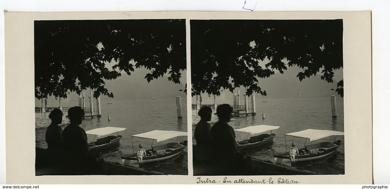 Italie Lac Majeur Intra Bateaux Ancienne Photo Stereo Possemiers 1900 - Photos Stéréoscopiques