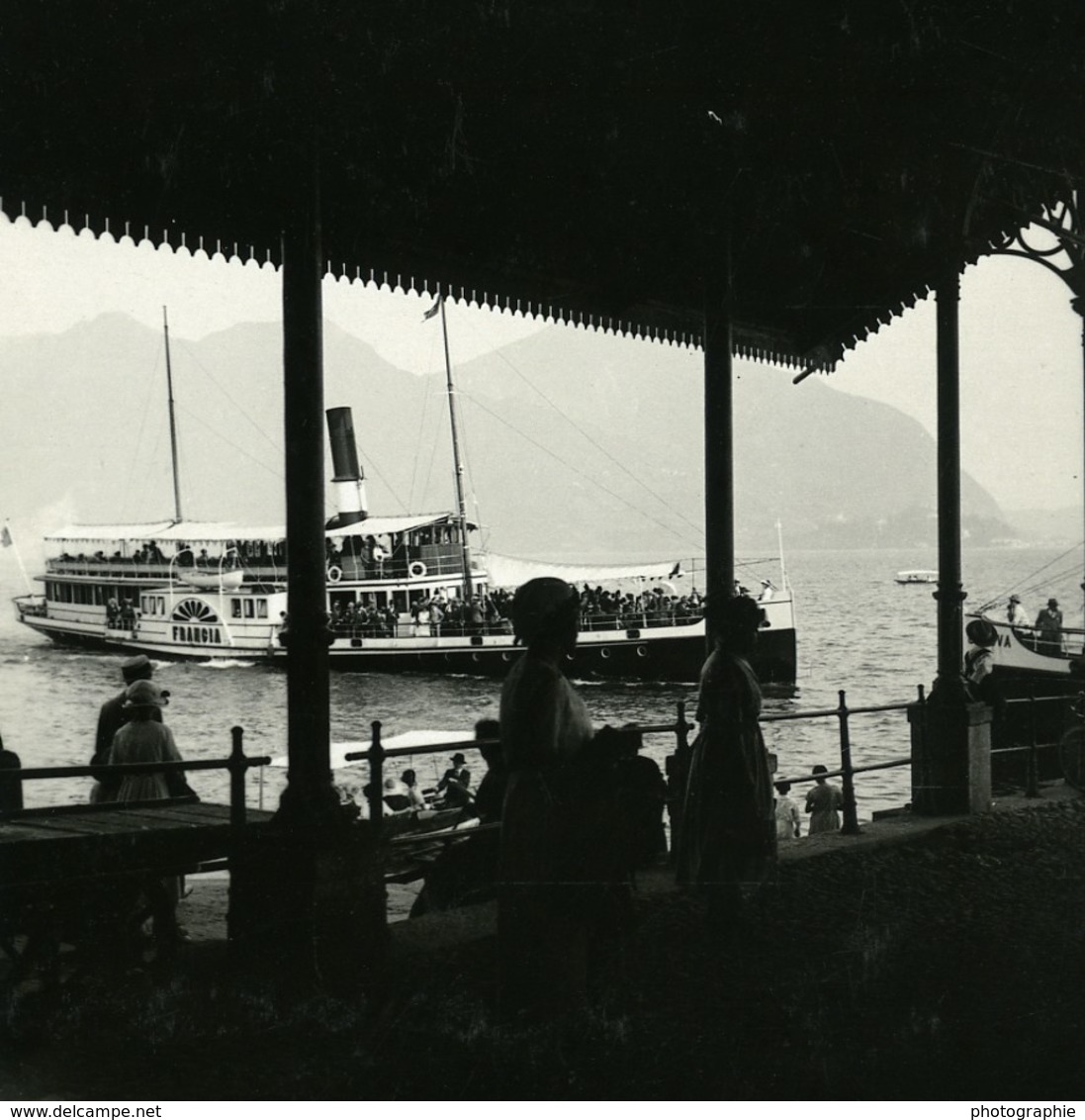 Italie Lac Majeur Intra Bateau Roues A Aubes Francia Ancienne Photo Stereo Possemiers 1900 - Photos Stéréoscopiques