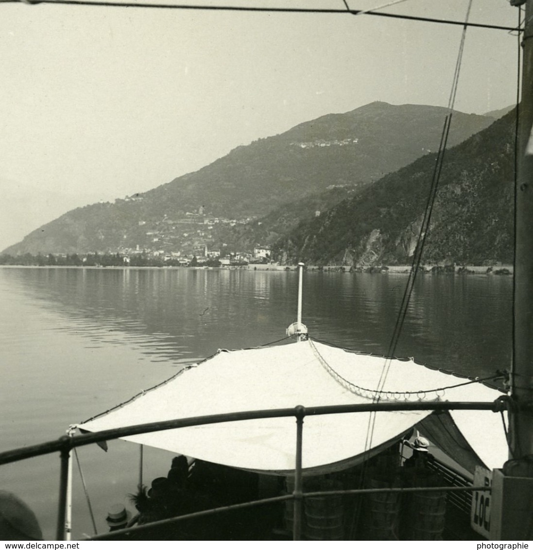 Italie Lac Majeur Maccagno Panorama Ancienne Photo Stereo Possemiers 1900 - Photos Stéréoscopiques